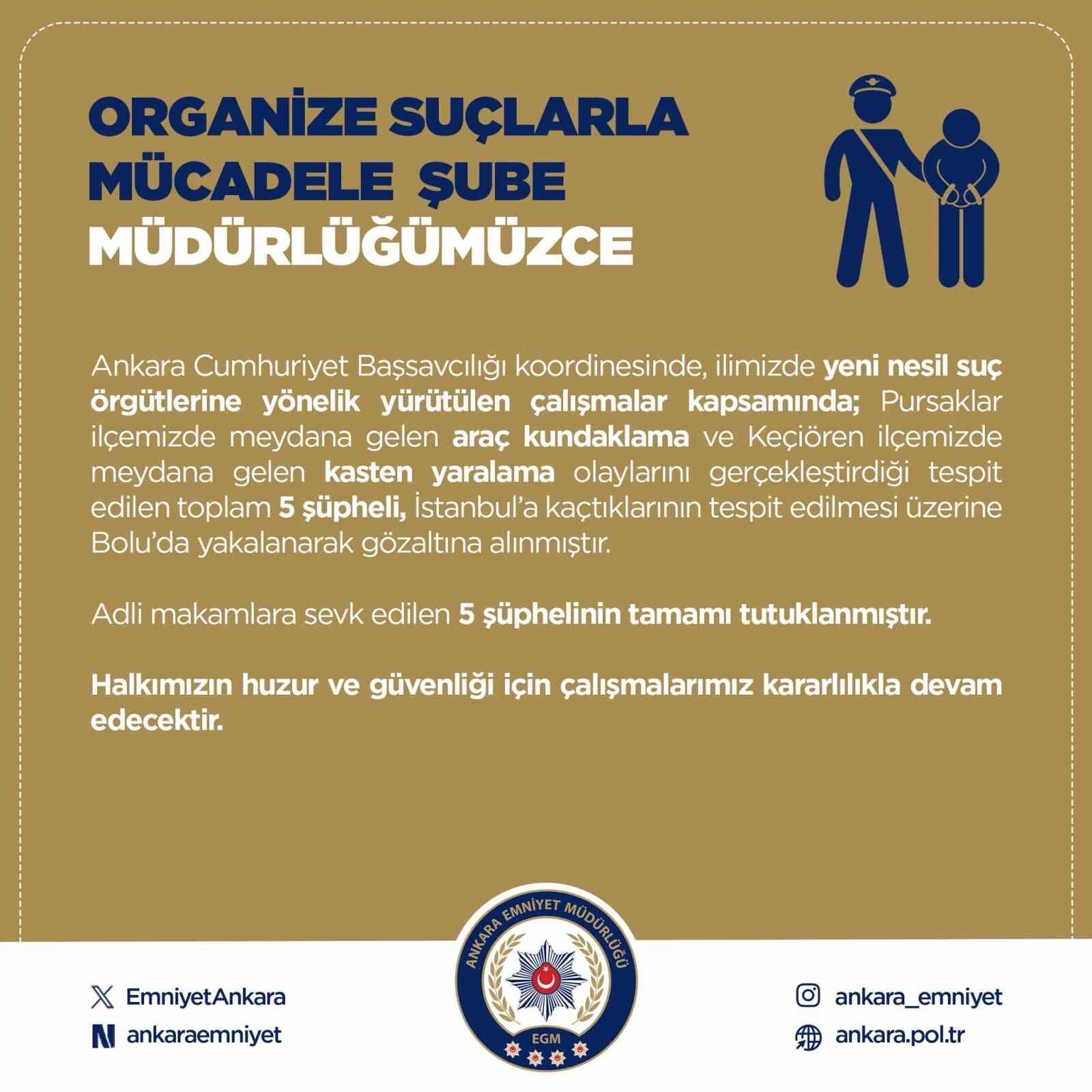 Ankara Emniyet'inden yeni nesil suç örgütlerine operasyon: 5 kişi tutuklandı