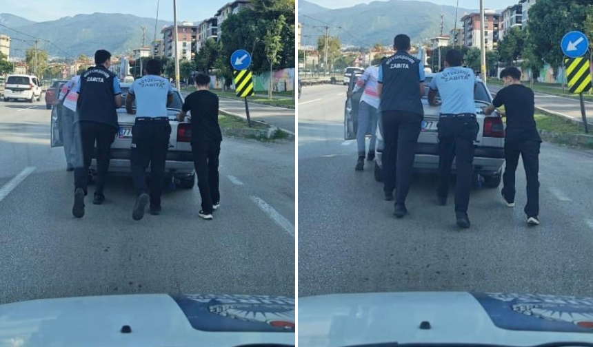 Bursa'da zabıtadan yolda kalan sürücüye 2 kilometrelik yardım