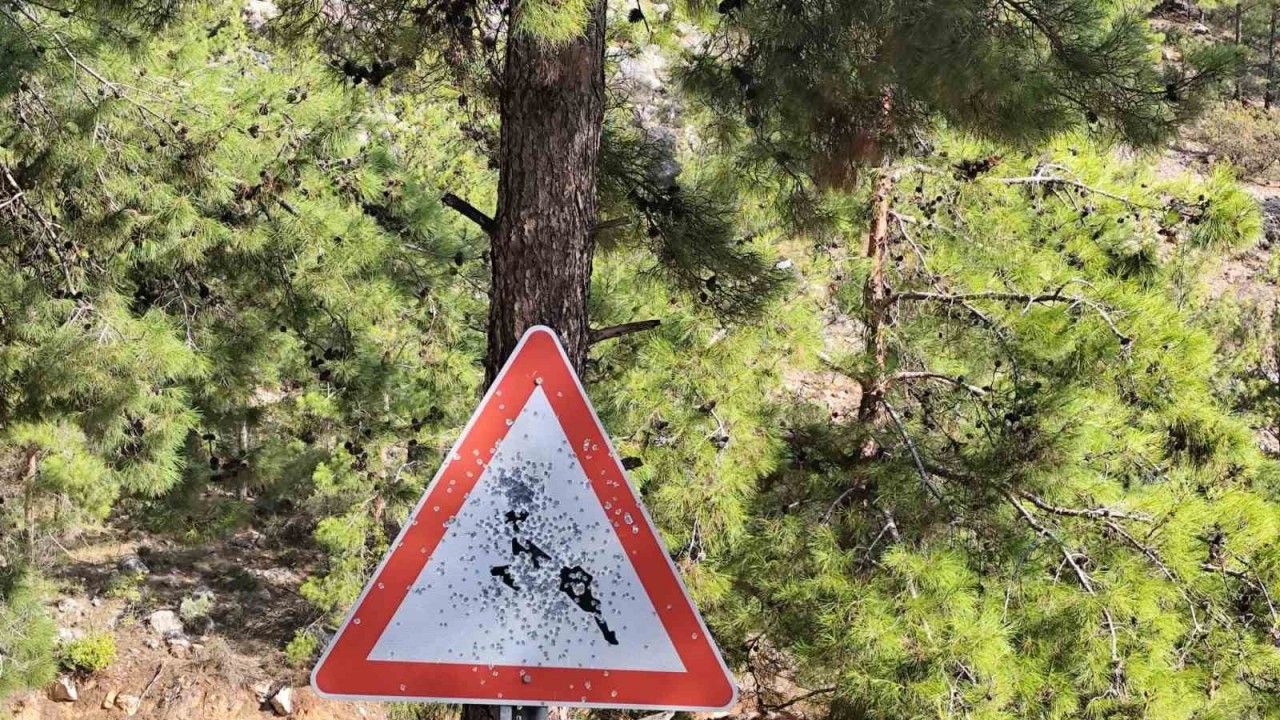 Bozyazı yayla yolunda trafik levhalarına kurşunlu saldırı