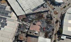 Yanan fabrika havadan görüntülendi: Dev fabrikadan geriye yönetim binası kaldı