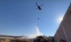 Yanan saman balyalarına jandarma helikopteriyle müdahale