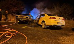 Kafa kafaya çarpışan otomobiller alev aldı: 2 yaralı