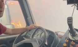 Orman yangınında mahsur kalan orman işçileri o anları görüntüledi