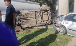 Otomobille çarpışan araç takla atarak durabildi