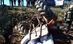 Gübre taşıyan traktör devrildi, sürücü altında kaldı