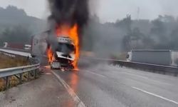 Seyir halindeki tır alev alev yandı