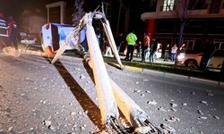 Kontrolden çıkan otomobil, direği ve ağacı devirdi: 2 kişi yaralandı, kurtarma anları kamerada