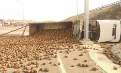 Pancar yüklü kamyon devrildi