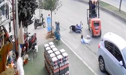 Ters şeritten gelen forklift baba ve çocuklarına çarptı