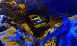 Sinop'ta buzlanan yolda otomobil dereye uçtu: 1 yaralı