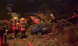 Önce duvarı yıktı sonra otomobilin üzerine devrildi: 2 yaralı