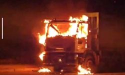 Van'da çöp kamyonu alev alev yandı