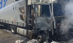 Edirne'de kereste yüklü tır yandı