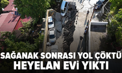 Hatay'da sağanak sonrası yol çöktü: 5 araç zarar gördü
