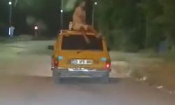 Aracın tavanında tehlikeli yolculuk