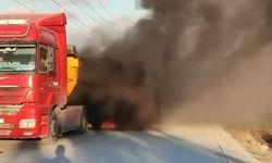 Arnavutköy hafriyat kamyonu alev alev yandı