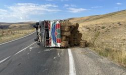 Erzurum'da ot yüklü kamyonet devrildi: 2 yaralı