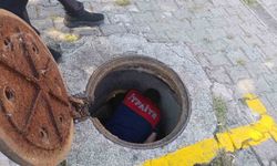 Kanalizasyon borusuna sıkışan yavru kedi kurtarıldı