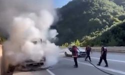 Tavuk taşıyan kamyonet hareket halindeyken yandı