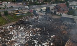 Düzce’de yanan fabrikanın son hali havadan görüntülendi