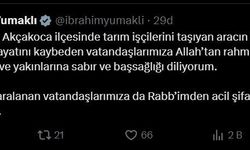 Bakan Yumaklı Düzce'deki kaza sonrası başsağlığı mesajı yayınladı