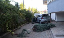 Kontrolden çıkan otomobil apartmanın bahçesine düştü: 1 yaralı