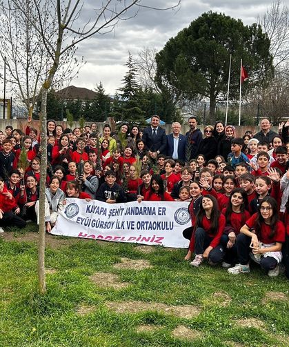 Bursa'da ilköğretim öğrencileri selvi fidanı diktiler