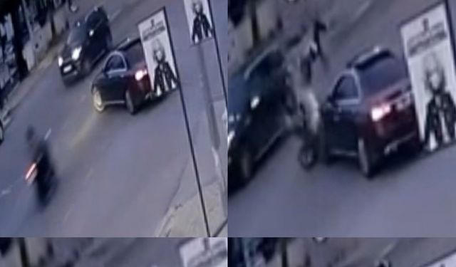 Otomobile çarpan motosikletli takla atıp yere düştü: O anlar kamerada