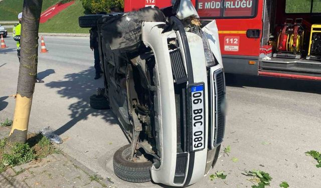 Düz giderken ağaca çarpıp devrildi: O anlar kamerada