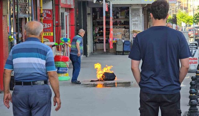 Esnafın alev alan piknik tüpü ile imtihanı