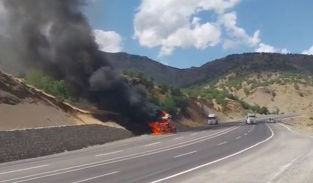 Bingöl’de seyir halindeki tır alevlere teslim oldu