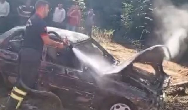 Otomobilde çıkan yangın ormana sıçradı