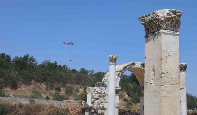 Muğla Stratonikia Antik Kenti’ni etkileyen zirai alan yangını kontrol altına alındı