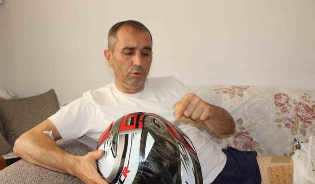 Otomobille çarpışan motosikletin sürücüsü havada takla attı: "Beni kurtaran başımdaki kask oldu"
