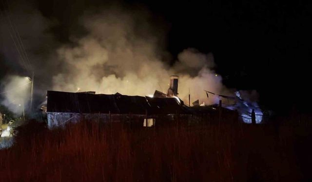 Sivas’ta çıkan yangında alevler geceyi aydınlattı