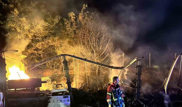 Uşak’ta tırın dorsesi alev alev yandı