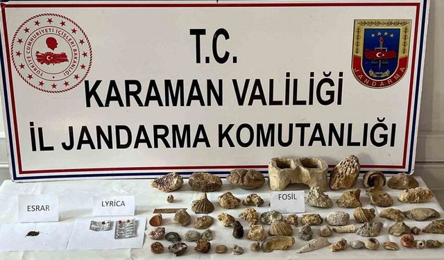 Karaman’da kenevir ve 63 adet fosil ele geçirildi