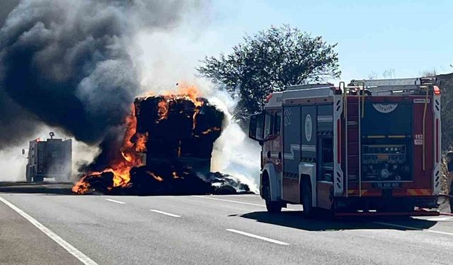 LPG’li otomobil yangını önce tarlaya sonra tıra sıçradı