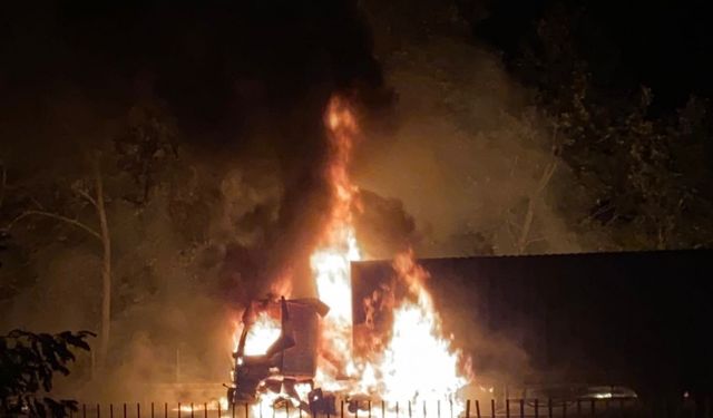 Otoyolda tırdaki yangın ormanlık alana sıçradı