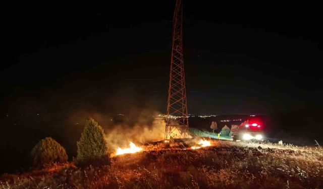 Yüksek gerilim hattı altında çıkan yangın korkuttu