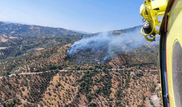 Aydın’daki zirai alan yangınına havadan ve karadan müdahale sürüyor
