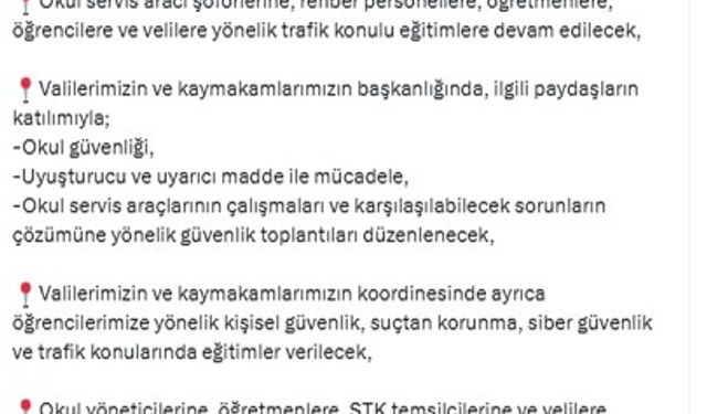 Bakan Yerlikaya’dan, 2025-2026 eğitim öğretim yılı için alınan tedbirlere ilişkin açıklama
