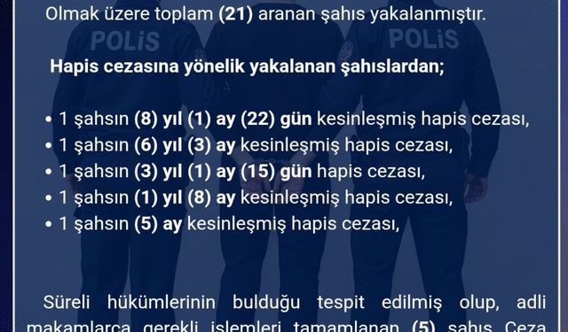 Bingöl’de aranan 21 şüpheli yakalandı