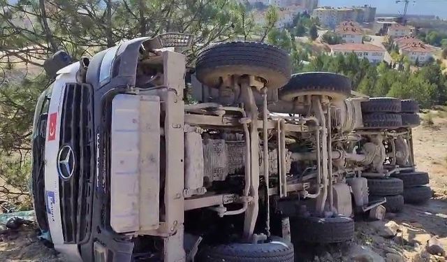 Karabük’te devrilen beton mikseri sürücüsü yaralandı