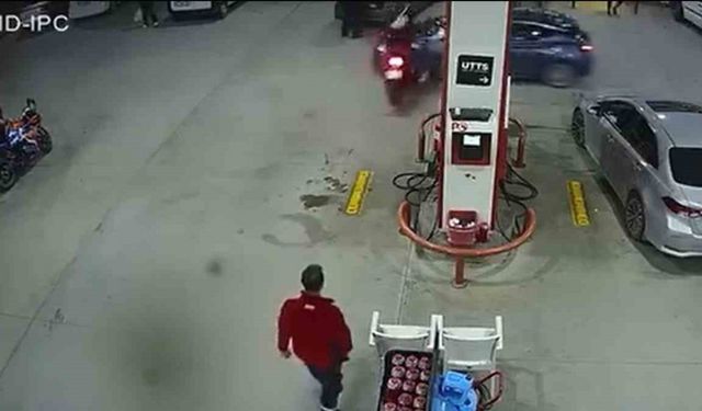 Akaryakıt istasyonundaki kaza kameralara yansıdı