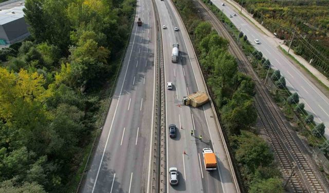 Kontrolden çıkan kamyonet yan yattı