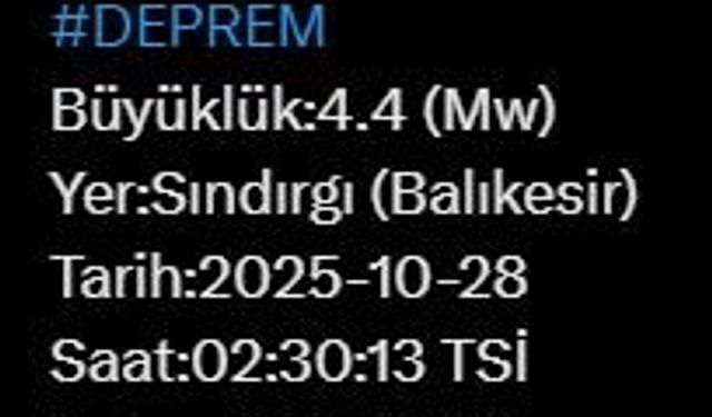 Balıkesir’de 4.4 büyüklüğünde deprem