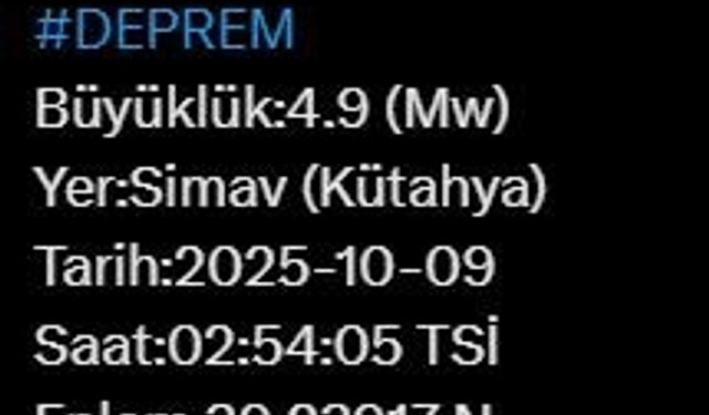 Kütahya’da 4.9 büyüklüğünde deprem