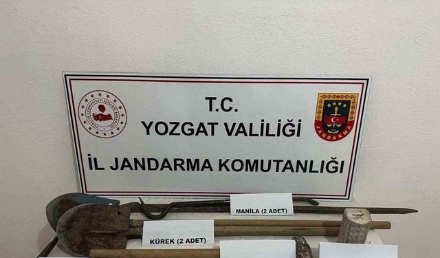 Yozgat’ta Kaçak kazı yapan baba oğula suçüstü yakalandı