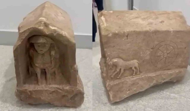 Roma dönemine ait, değeri 5 milyon lira: İnsan ve hayvan figürlü mezar steli ele geçirildi